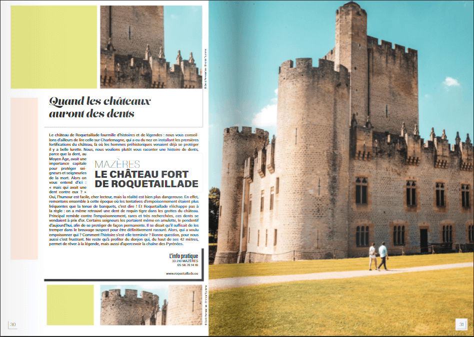 Brochure du chateau de Roquetaillade correspondant au podcast fait par Getasound pour Gironde Tourisme